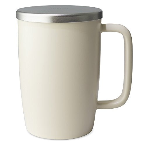 FORLIFE Dew Satin Finish Brew-In-Mug with Basket Infuser & Stainless Lid 18 oz., Natural Cotton