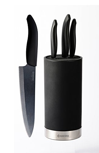Kyocera Revolution Kitchen Knife Block Set, Blade Sizes: 7-inch, 5.5-inch, 4.5-inch, 3-inch, Black