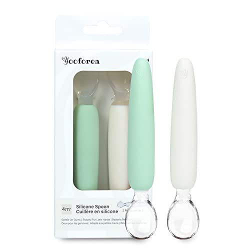 Yooforea Platinum Silicone Baby Spoons for First Stage 4 Months+ Babies Infants Toddlers I 2 PC Set Self Feeding Puree Spoons for Baby Led Weaning I 100% Food Grade Silicone I BPA BPS PVC Free