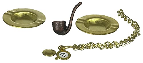 Aztec Imports Dollhouse Miniature Smoking Set - Pipe, Watch, Ashtrays