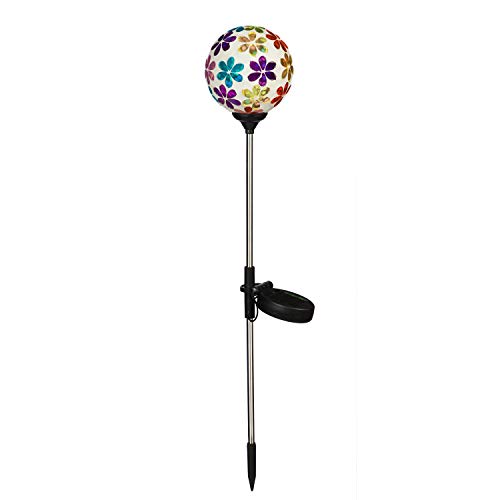 Evergreen Garden 22" H Mosaic Globes Solar Garden Stakes, Color Flowers