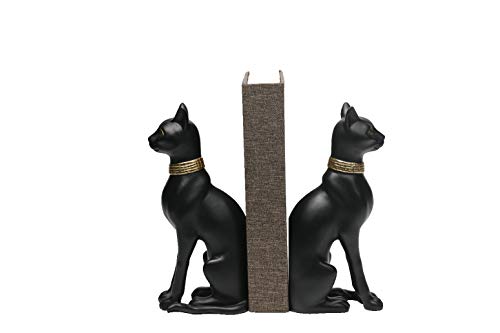 Comfy Hour Farmhouse Home Decor Collection Polyresin Solid Heavy Set of L/R Egyptian Cats Art Bookends, 1 Pair, Black