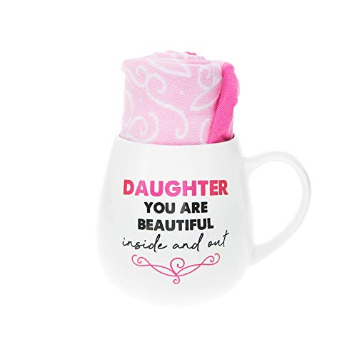 Pavilion Gift Company 71314 Daughter You Are Beautiful Inside And Out Patterned Socks & 15.5 Oz Coffee Cup Mug Gift Set, White