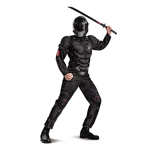 Disguise Snake Eyes Adult, Official Mens GI Joe Costume Jumpsuit with Muscles and Mask, Black, XXL (50-52)