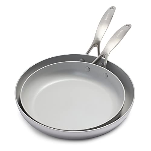 Cookware Company GreenPan CC000017-001 Venice Pro Stainless Steel 100% Toxin-Free Healthy Ceramic Nonstick Metal Utensil/Dishwasher/Oven Safe 10 & 12-Inch Frypan Set, 2-Piece, Light Grey