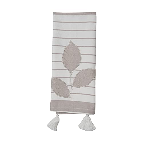 Foreside Home & Garden Gray Botanical Pattern 27 x 18 Inch Woven Cotton Kitchen Tea Towel with Hand Sewn Tassels