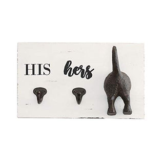 Mud Pie HIS, HERS & PUP WALL HOOK, 2.00" x 11.00", White/Brown
