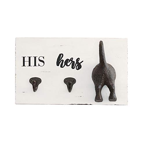 Mud Pie HIS, HERS & PUP WALL HOOK, 2.00" x 11.00", White/Brown
