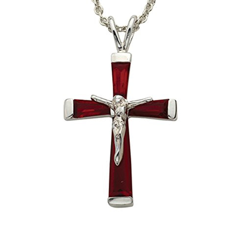 True Faith Jewelry Sterling Silver July Birthstone Crystal Crucifix Cross Pendant Necklace, 1 1/8 Inch