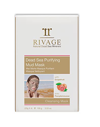 RIVAGE NATURAL DEAD SEA MINERALS Purifying MUD MASK with GRAPEFRUIT CLEANSING MASKS 100% AUTHENTIC SEAD SEA MUD from JORDAN Sachets 25 g X 4 VEGAN FRIENDLY, NO ANIMAL TESTING, NO HARSH CHEMICALS