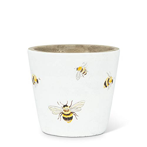 Abbott Collection  27-BEATRICE-523-SM Small Flying Bee Planter, 4 inches H, White/Yellow
