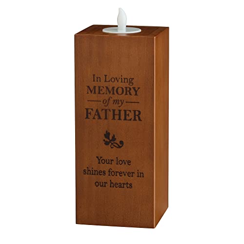 Blue Sky Clayworks Lillian Rose Loving Father Wooden Memorial Tea Light Holder, One Size, Brown