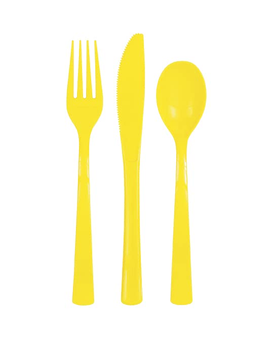 Unique Industries Unique 47266 Reusable Plastic Cutlery Set for 6 Guests (18 Pieces) -Neon Yellow