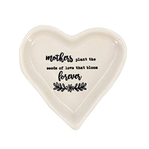DEI 13780 Mother Heart Shaped Trinket Dish, 3-inch Diameter, White and Black