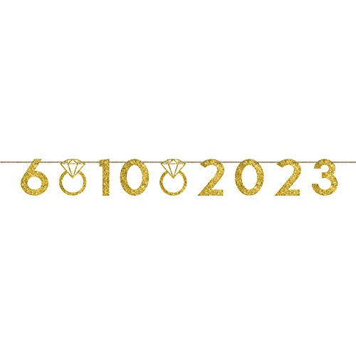 Amscan Wedding Customizable Number Banner, Gold Glitter, 38 Ct.