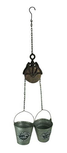 Your Heart's Delight Rustic Farmhouse Double Pail and Pulley Indoor/Outdoor Hanging Planter