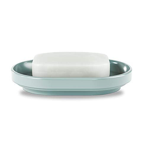 Umbra Step Dish Container for Bathroom-Oval Durable Holder for Bath Sink-Nicely Fits Into Amenity Tray and Holds The Soap Bar Preventing It from Dirt and Ensures Zero Waste, Denim