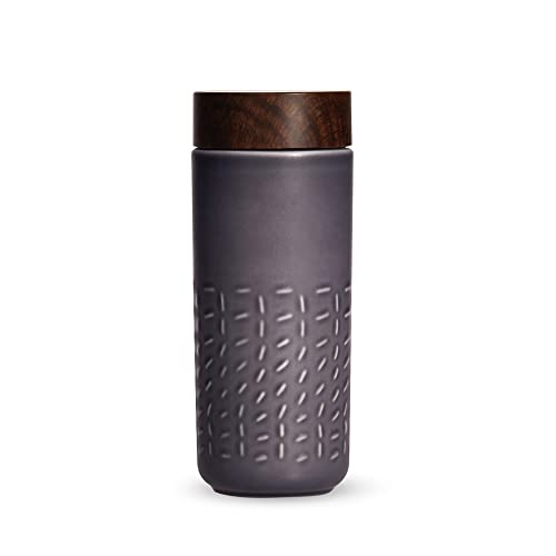 Acera Liven - The Footprint Tourmaline Ceramic Tumbler w/Leak-Proof Lid, Double Wall Insulated, Travel Mug for Coffee, Tea, & Water, 12.3oz (Stone Blue)