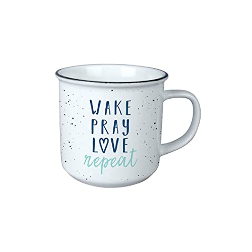 Carson Home, Decorative Vintage Mug for Coffee Latte Tea Hot Cocoa, Ideal Gift, Microwave and Dishwasher Safe, Wake Pray Love Vintage Mug 13oz