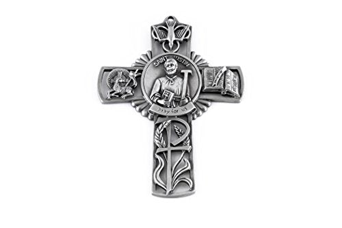 Christian Brands Pewter Catholic Saint St Justin Pray for Us Wall Cross, 5 Inch