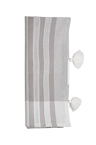 Foreside Home & Garden Gray Striped 27 x 18 Inch Woven Cotton Kitchen Tea Towel with Hand Sewn Tassels