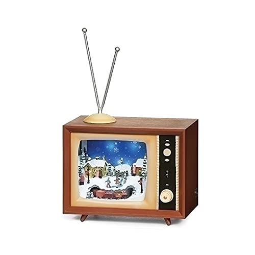 Roman 134731 Musical LED TV Rotating Train with Snow Fall Figurine, 5-inch Height
