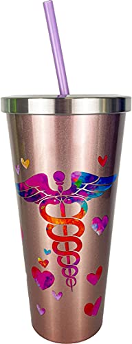 Spoontiques 18294 Nurse Stainless Cup with Straw, 24 oz.