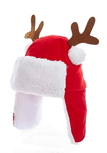 Kurt Adler RED PLUSH KIDS HAT WITH ANTLERS