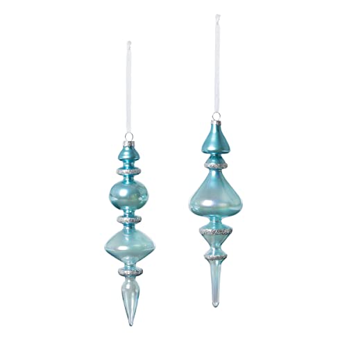 Park Hill Collection XAO20913 Northern Sky Blue Glass Finial Ornament, Set of 2