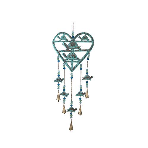 Beachcombers B22224 Metal Patina Heart with Turtles Chime, 34-inch