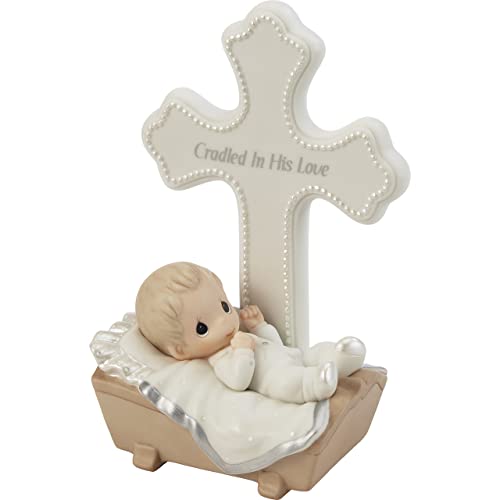 Precious Moments Baby in Cradle Baptism Cross - Boy