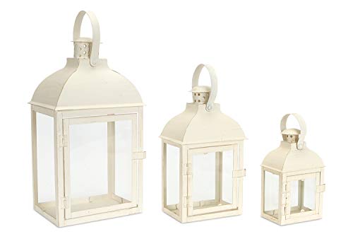 Melrose 54167 Iron and Glass Pillar Candle Holder Lantern, Set of 3