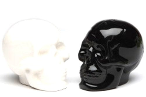 Pacific Trading 1 X Black & White Ceramic Skull Salt & Pepper Shakers