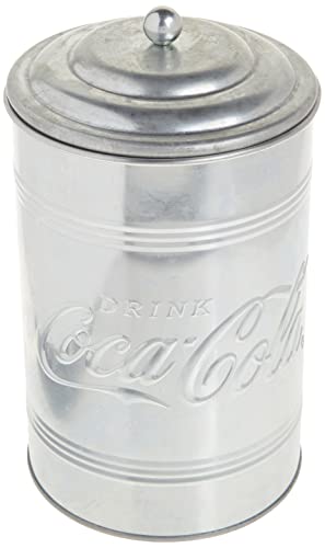 Tablecraft CocaCola Galvanized Storage Canister with Lid, 5.5" dia x 9.25" H