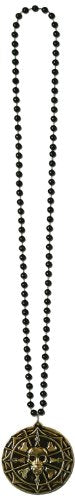 Beistle Caribbean Skull and Crossbones Coin Medallion Necklace for Pirate Theme Birthday Party Favors, 36", Black/Gold