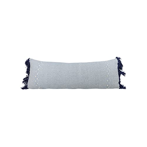 Foreside Home & Garden Blue with Navy Fringe 14X36 Hand Woven Filled Pillow