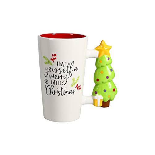 Pavilion ‚Äì Merry Little Christmas ‚Äì 17.5 Oz Coffee Cup Mug With Unique, Christmas Tree-Shaped Handle