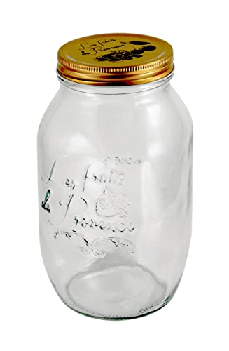 Grant Howard Les Fruits de Provence Preserve jar, Metal Emboss Top, 51 Ounces, Glass Food Storage Canning Container, Clear