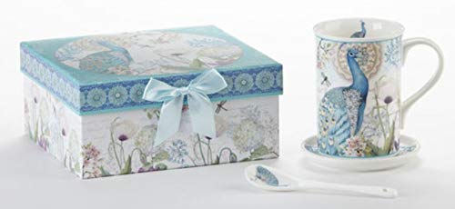 Delton Porcelain Mug-Coaster-Spoon Set, Peacock