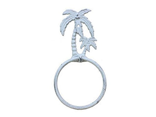 Hampton Iron Whitewashed Palm Tree Towel Holder 9" Bathroom Beach Cast Iron Decor