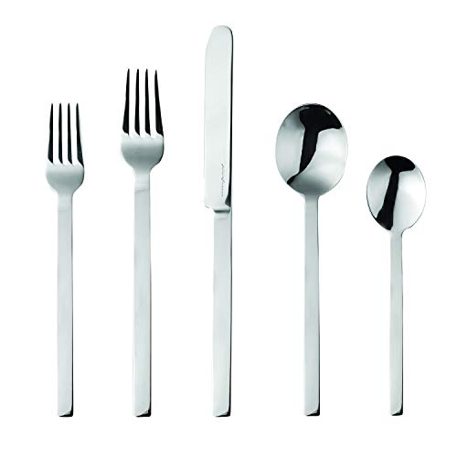 Mepra Stile 5 Piece Place Setting with 1 Table Knife, 1 Dinner Fork, 1 Salad Fork, 1 Dessert Spoon and 1 Teaspoon - Italian Made 18/10 Stainless Steel Fine Dining Flatware