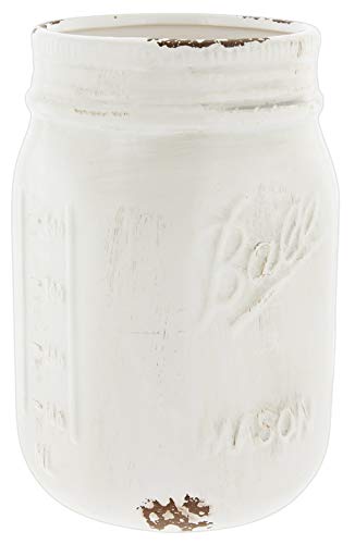 Napco Distressed White Ceramic Mason Jar Vase (7") (1)