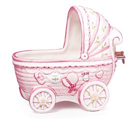 burton + BURTON 976430 Planter Girl Carriage Hand-Painted Raised Ceramic, Multicolor