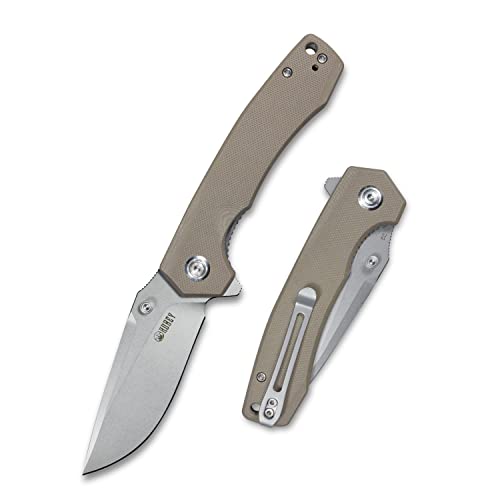 Kubey KU901 Folding Pocket Knife Durable 4.0 mm Thickness D2 Blade and Solid Handle with Deep Carry Pocket Clip and Lanyard Hole Good for Outdoor Camping and Hunting (Tan 1)