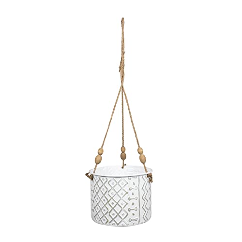 Foreside Home & Garden Small Multi Pattern Metal, Jute & Wood Hanging Planter