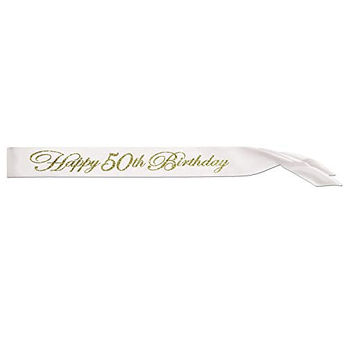 Beistle White"Happy 50th Birthday" Glittered Satin Sash - 1pc