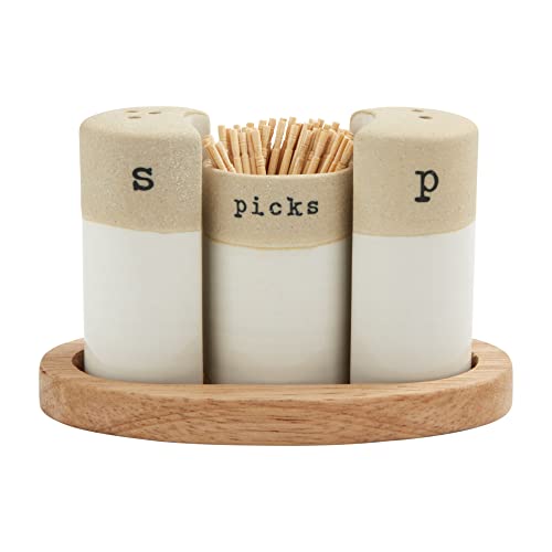 Mud Pie S and P Shaker Toothpick Set, assembled 2 3/4" x 5 1/4" dia, Brown