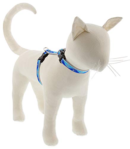 Lupine Pet Reflective Cat and Small Pet H-Style Harness in 1/2" Wide Blue Paws with 9" to 14" Adjustable Girth