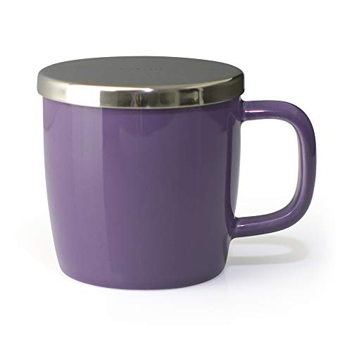 FORLIFE Dew Glossy Finish Brew-In-Mug with Basket Infuser &"Mirror" Stainless Lid 11 oz. (Purple)