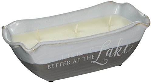 Pavilion Gift Company 86212 Plain Love Lives Here - Life is Better At The Lake 3 Wick Ceramic Tranquility Scented Candle,